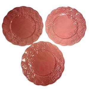 Bordallo Pinheiro Vintage Ingrid Pink Majolica Floral Dinner Plates-Set of 3